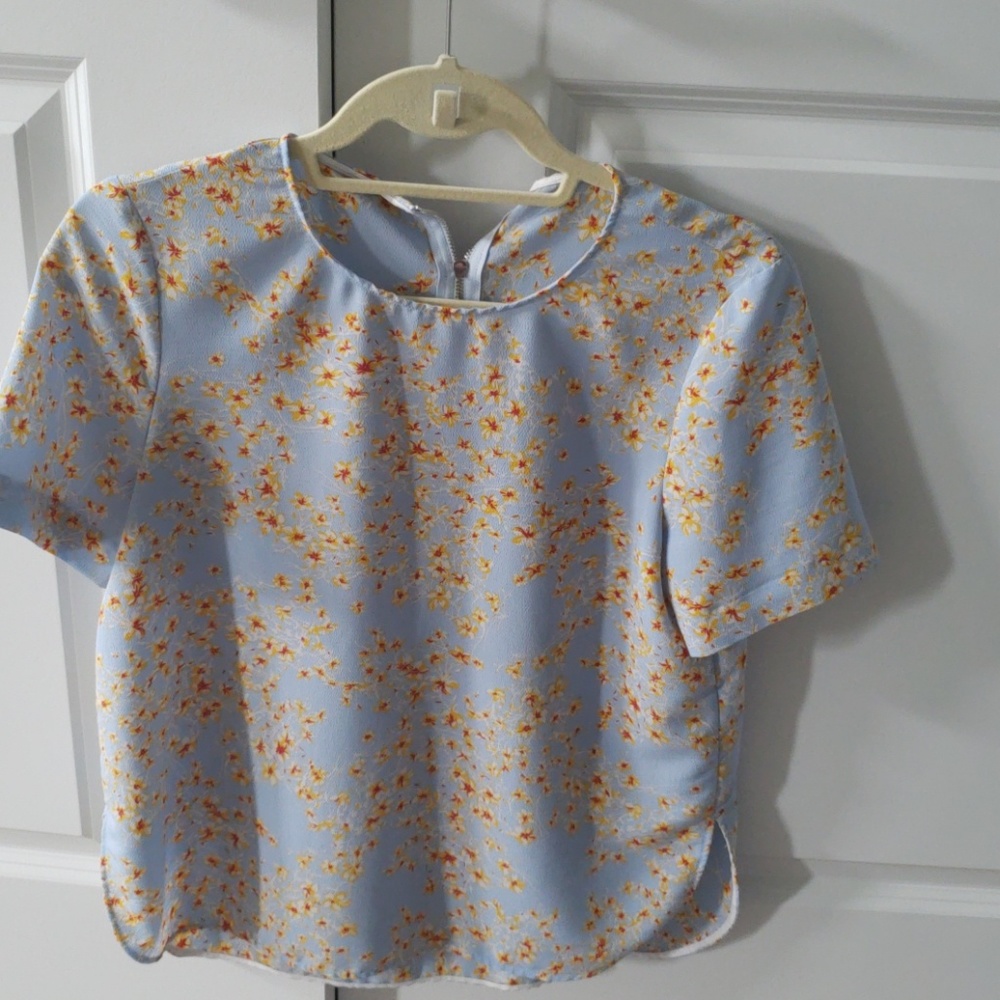Zara blue yellow floral blouse